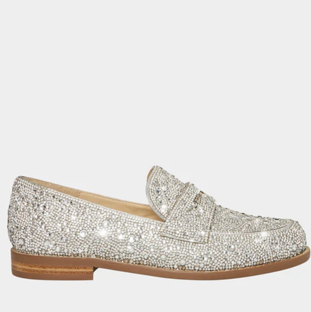 Betsy Johnson ARON SILVER rhinestone loafers shoes BRAND NEW WITH BOX